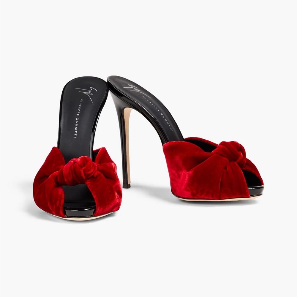 Giuseppe Zanotti Scarlet Velvet Knot Mules